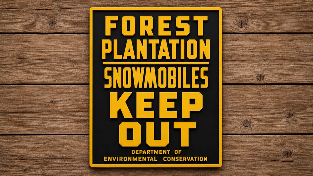 New York State Forest Plantation Sign Snowmobiles KEEP OUT Environmental Conserv